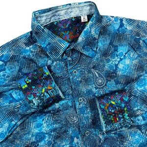 Robert Graham Classic Fit Flip Cuff Button Up Shirt Men's M Embroidered Paisley